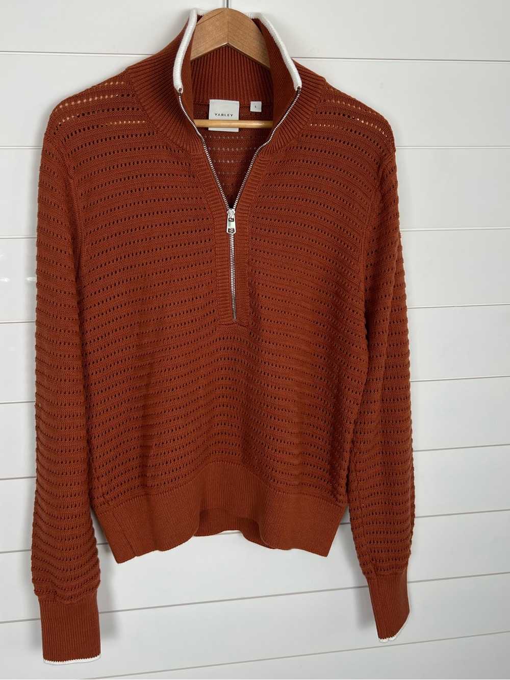 Varley Women's Morwenna 1/2 Zip Knit Sweater Womens Large Rust Cotton - Picture 1 of 15